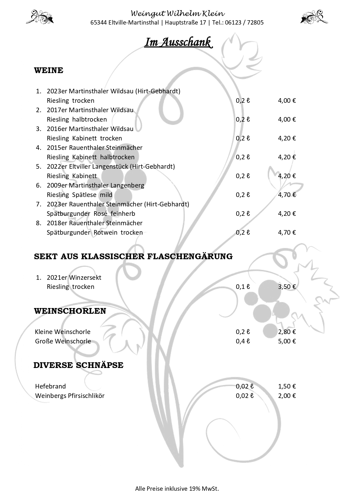 Ausschankweine in der Strau�wirtschaft
